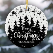 Frohe Weihnachten Pine Santa Claus Reindeer Sleigh Keramik Ornament