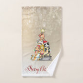 Frohe Weihnachten, Pine Tree Cats Schneeflocken Badhandtuch Set (Handtuch)