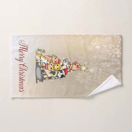 Frohe Weihnachten, Pine Tree Cats Schneeflocken Badhandtuch Set (Handtuch)