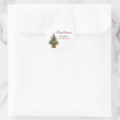 Frohe Weihnachten, Pine Tree Orange Runder Aufkleber (Tasche)