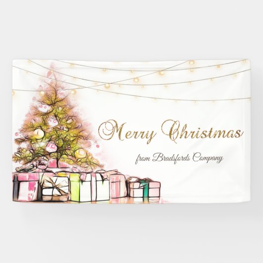 Frohe Weihnachten, Pine Tree Presents, String Ligh Banner (Horizontal)