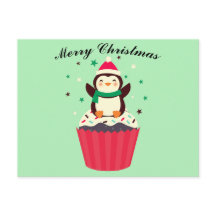 Frohe Weihnachten Pinguin Cupcake Postkarte