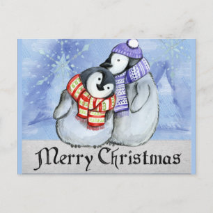 Frohe Weihnachten, Pinguin-Illustration Postkarte