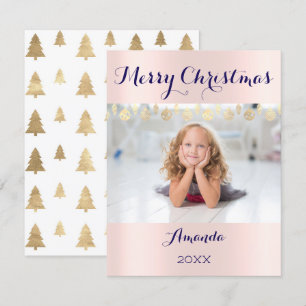 Frohe Weihnachten Pink Blue Navy Foto Feiertage Einladung