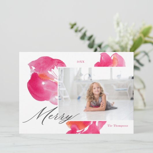 Frohe Weihnachten Pink Bold botanisch (Stehend Vorderseite)