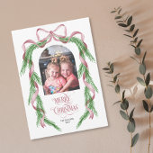 Frohe Weihnachten Pink Bow Ribbon Pine Arch Foto