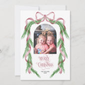 Frohe Weihnachten Pink Bow Ribbon Pine Arch Foto (Vorderseite)