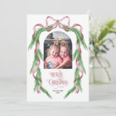 Frohe Weihnachten Pink Bow Ribbon Pine Arch Foto (Stehend Vorderseite)