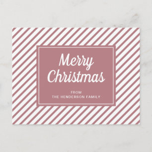 Frohe Weihnachten Pink Dusty Rose Weiße Streifen Postkarte