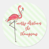 Frohe Weihnachten Pink Flamingo Custom Runder Aufkleber (Vorderseite)
