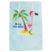 Frohe Weihnachten Pink Flamingo in Weihnachtsmannm Mittlere Geschenktüte (Vorderseite)