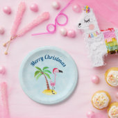Frohe Weihnachten Pink Flamingo in Weihnachtsmannm Pappteller (Party)