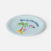 Frohe Weihnachten Pink Flamingo in Weihnachtsmannm Pappteller (Schrägansicht)