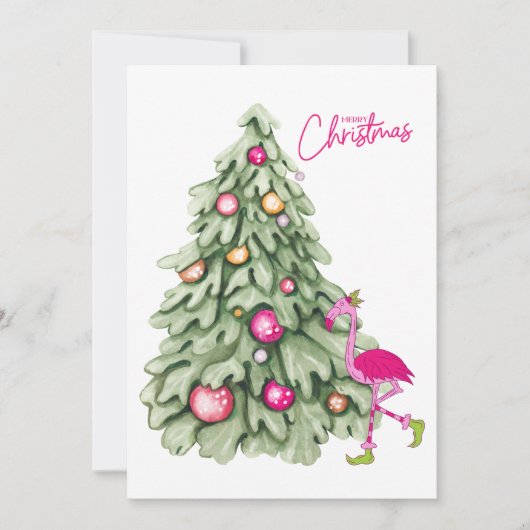 Frohe Weihnachten Pink Flamingo Pastel Tree (Vorderseite)