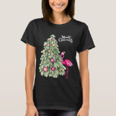Frohe Weihnachten Pink Flamingo und Pastel Tree T-Shirt (Vorderseite)