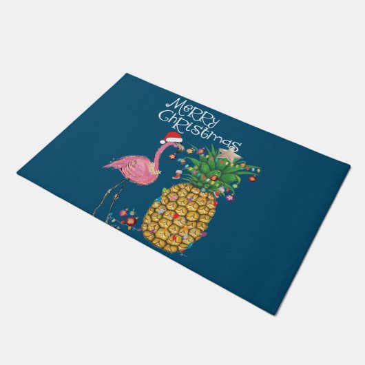 Frohe Weihnachten Pink Flamingo Weihnachten Fußmatte (Schrägansicht)