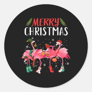Frohe Weihnachten Pink Flamingo Weihnachtsbaum Xma Runder Aufkleber
