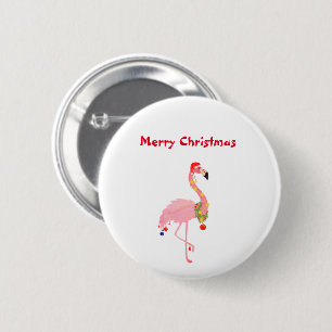 Frohe Weihnachten Pink Flamingo Weihnachtsmannmütz Button