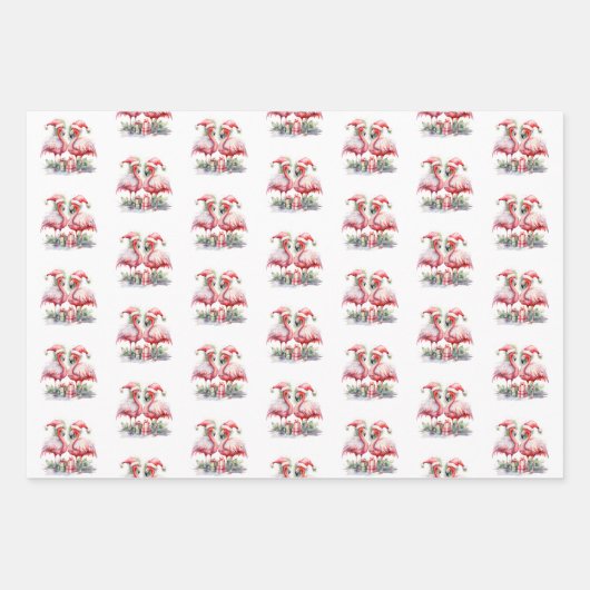 Frohe Weihnachten Pink Flamingos Geschenkpapier Set (Vorderseite)
