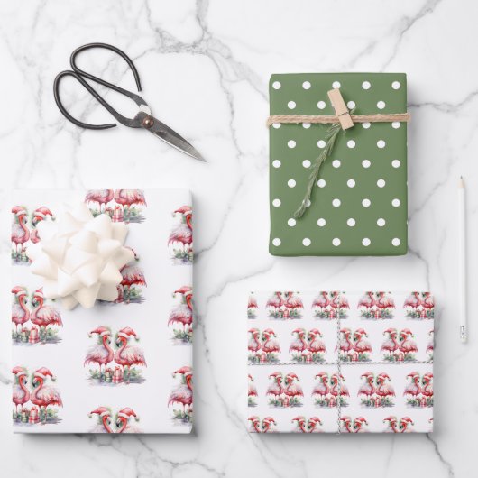 Frohe Weihnachten Pink Flamingos Geschenkpapier Set (Vorderseite)