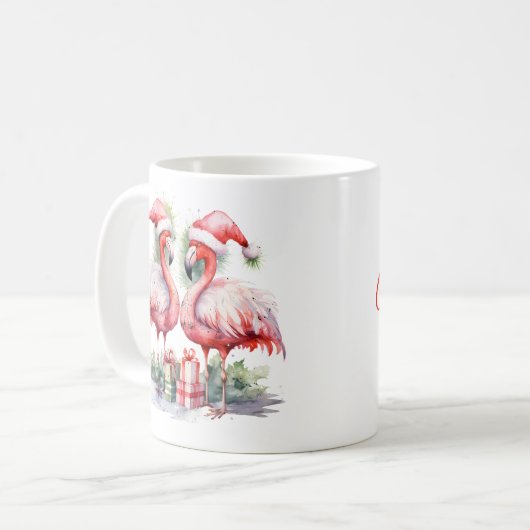 Frohe Weihnachten Pink Flamingos Kaffeetasse (Vorderseite Links)