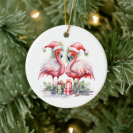 Frohe Weihnachten Pink Flamingos Keramik Ornament
