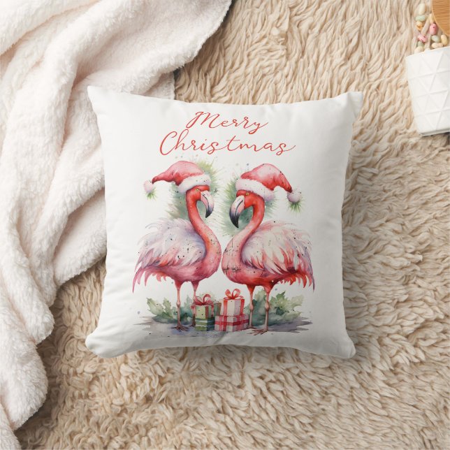 Frohe Weihnachten Pink Flamingos Kissen (Decke)
