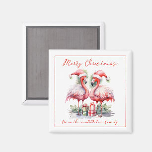 Frohe Weihnachten Pink Flamingos Magnet