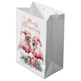Frohe Weihnachten Pink Flamingos Mittlere Geschenktüte
