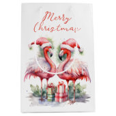 Frohe Weihnachten Pink Flamingos Mittlere Geschenktüte (Vorderseite)