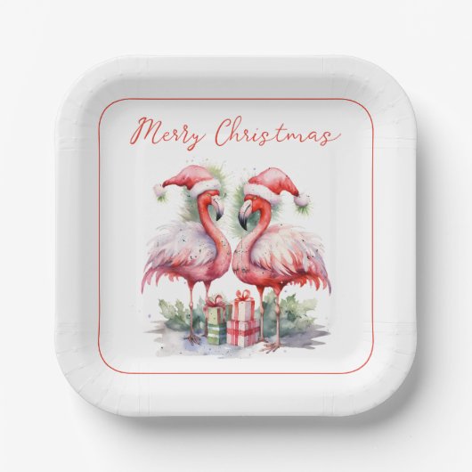 Frohe Weihnachten Pink Flamingos Pappteller (Vorderseite)