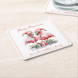 Frohe Weihnachten Pink Flamingos Rechteckiger Pappuntersetzer