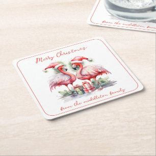 Frohe Weihnachten Pink Flamingos Rechteckiger Pappuntersetzer