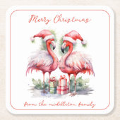 Frohe Weihnachten Pink Flamingos Rechteckiger Pappuntersetzer (Vorderseite)