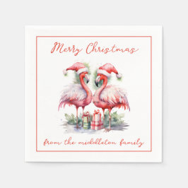 Frohe Weihnachten Pink Flamingos Serviette