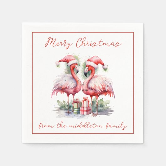 Frohe Weihnachten Pink Flamingos Serviette (Vorderseite)