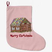Frohe Weihnachten Pink Gingerbread Holiday Großer Weihnachtsstrumpf (Vorderseite)