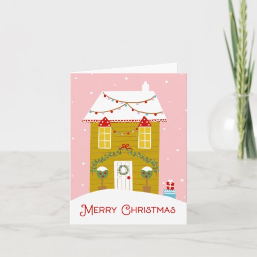 Frohe Weihnachten Pink Gingerbread House Card (Vorderseite)