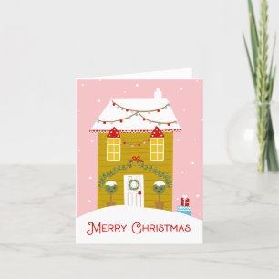 Frohe Weihnachten Pink Gingerbread House Card