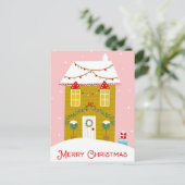 Frohe Weihnachten Pink Gingerbread House Card (Stehend Vorderseite)
