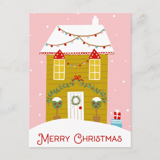 Frohe Weihnachten Pink Gingerbread House Card (Vorderseite)