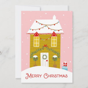 Frohe Weihnachten Pink Gingerbread House Card