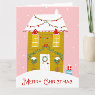 Frohe Weihnachten Pink Gingerbread House Card Karte