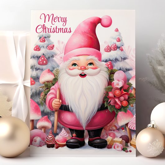Frohe Weihnachten Pink Gnome Whimsical