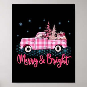 Frohe Weihnachten Pink Leopard Truck Tree Fun Xmas Poster