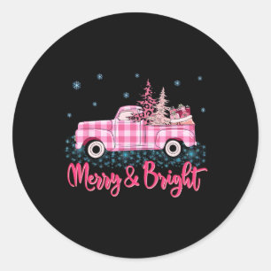 Frohe Weihnachten Pink Leopard Truck Tree Fun Xmas Runder Aufkleber