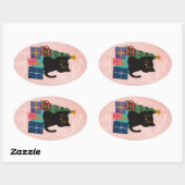 Frohe Weihnachten Pink Niedlich Black Cat Weihnach Ovaler Aufkleber (Blatt)