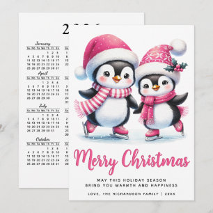 Frohe Weihnachten Pink Niedlich Ice Skaten Pinguin