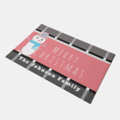 Frohe Weihnachten Pink Niedlich Snowman Familienna Fußmatte (Schrägansicht)