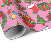 Frohe Weihnachten Pink Ornaments Wrapping Paper Geschenkpapier (Rolleneckpunkt)